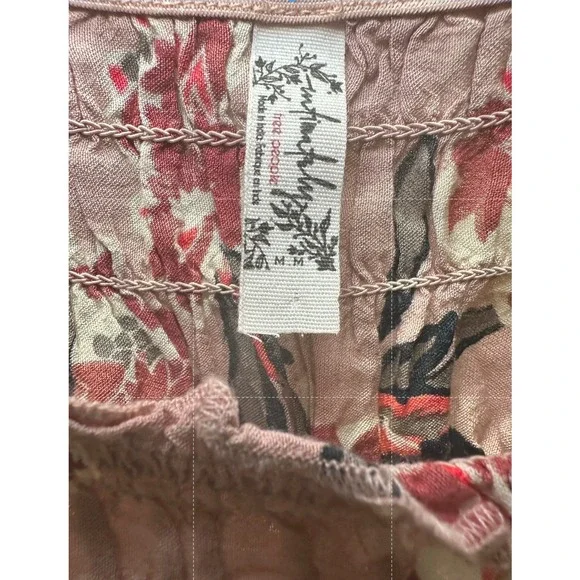 Free People Sz M Wild Daze Floral Bodysuit‎ Square Neck Bishop Sleeve Smocked - Picture 8 of 11